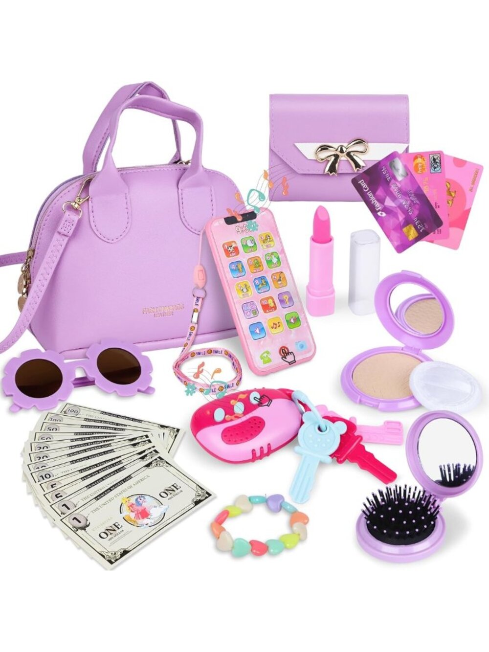 Adorable Purple Play Purse Set for Girls 3-5 | Pretend Handbag with Accessories